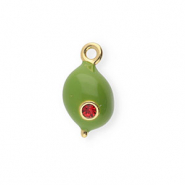 BY31® Colgantes de latón Eco-brass con esmalte aceituna Dorado-verde oliva-rojo