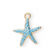 Colgantes met&aacute;licos esmalte estrella de mar Dorado-azul claro