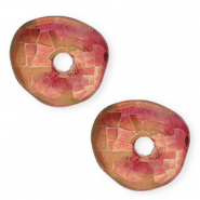 Abalorios de cerámica griega DQ dona mosaico Magenta-oro verde