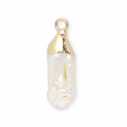Perlas de agua dulce imperfectas colgante tubo Dorado-blanco natural