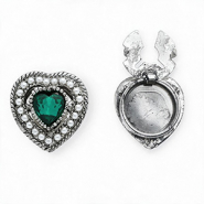 Cubrebotones corazón con imitación de perlas Plateado-verde esmeralda-blanco