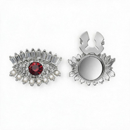 Cubrebotones ojo con strass y imitación de perlas Plateado-rojo-cristal-blanco