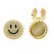Cubrebotones smiley con strass y imitación de perlas Dorado-negro-cristal-blanco
