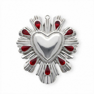 Colgantes Acero Inox con esmalte corazón Plateado-rojo