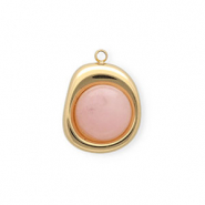 Colgantes Acero Inox con Jade orgánico óvalo Dorado-rosa claro