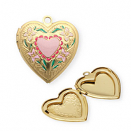 Colgantes Acero Inox medallón con esmalte corazón con flores Dorado-rosa-verde