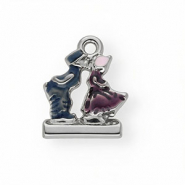 Colgantes Acero Inox con esmalte pareja besándose Plateado-azul-púrpura