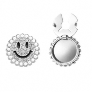 Cubrebotones smiley con strass e imitación de perlas Plateado-negro-cristal-blanco