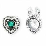 Cubrebotones corazón con imitación de perlas Plateado-verde esmeralda-blanco