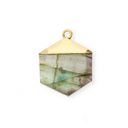 Colgante de piedra natural Labradorita hex&aacute;gono Gris-dorado