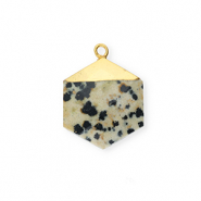Colgante de piedra natural Jaspe D&aacute;lmata hex&aacute;gono Greige-negro-dorado