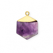 Colgante de piedra natural Amatista hex&aacute;gono P&uacute;rpura-dorado