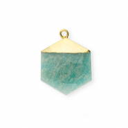 Colgante de piedra natural Feldespato hex&aacute;gono Verde-blanco-dorado