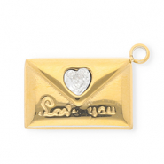 Colgantes Acero Inox con strass sobre "Love you" Dorado-cristal