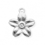 Colgantes Acero Inox con strass flor Plateado-cristal