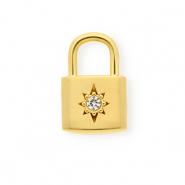 Colgantes Acero Inox con strass candado con estrella Dorado-cristal