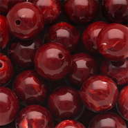 Abalorios acrílico 14 mm redondos Rojo borgoña-blanco mármol