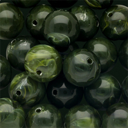 Abalorios acrílico 14 mm redondos Verde musgo-blanco mármol
