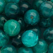Abalorios acrílico 14 mm redondos Verde teal-multicolor-blanco mármol