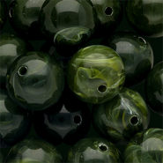Abalorios acrílico 18 mm redondos Verde musgo-blanco mármol