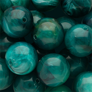 Abalorios acrílico 18 mm redondos Verde teal-multicolor-blanco mármol