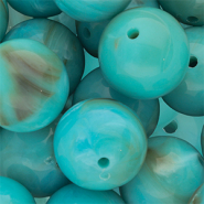 Abalorios acrílico 18 mm redondos Azul turquesa-blanco mármol