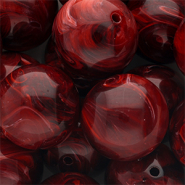 Abalorios acrílico 24 mm redondos Rojo borgoña-blanco mármol