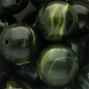 Abalorios acrílico 24 mm redondos Verde musgo-blanco mármol