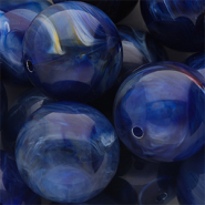 Abalorios acrílico 24 mm redondos Azul oscuro-multicolor-blanco mármol