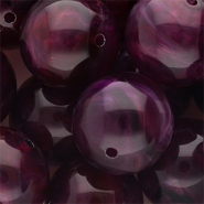 Abalorios acr&iacute;lico 24 mm redondos Morado berenjena-blanco m&aacute;rmol