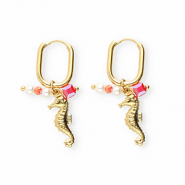 Pendientes Acero Inox caballito de mar Dorado-rojo-blanco