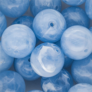 Abalorios acrílico 18 mm redondos Azul claro-blanco mármol