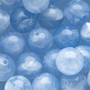 Abalorios acrílico 14 mm redondos Azul claro-blanco mármol