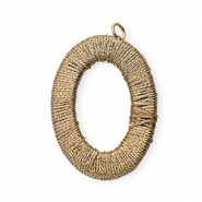 Colgantes acr&iacute;licos con hilo macram&eacute; &oacute;valo Beige champagne met&aacute;lico-dorado