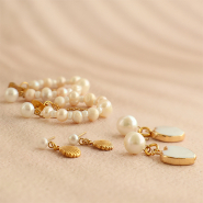 Nuevo  Pendientes de acero inoxidable perla con ojal