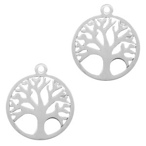 Colgantes de acero inox &aacute;rbol de la vida 14mm plata
