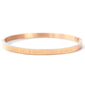 Pulseras acero inox "LOVE LIFE AND ENJOY EVERY MOMENT" Oro rosado