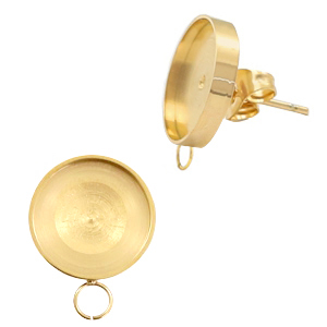 Pendientes base Polaris acero inox (con anilla horizontal) y engaste para cabuch&oacute;n 12mm Dorado