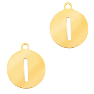 Colgantes acero inox redondo 10mm moneda letra I Dorado