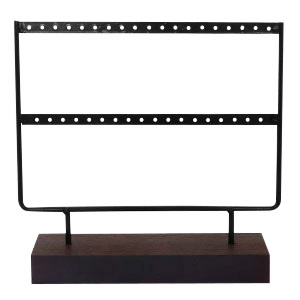 Expositor de joyer&iacute;a para pendientes con 2 hileras y base de madera Negro-marr&oacute;n oscuro