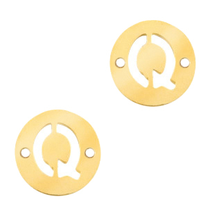 Colgantes acero inox entrepieza redondo 10mm moneda letra  Q Dorado