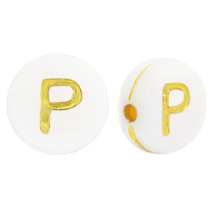 Abalorios letras acr&iacute;licas P Blanco-dorado