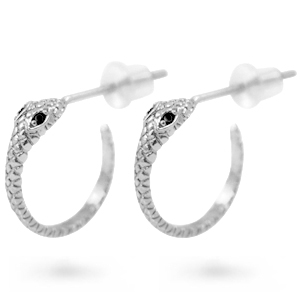 Pendientes studs zirconia serpiente Plateado-negro