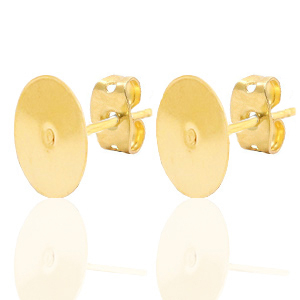 Pendientes base de acero inox para cabuch&oacute;n 12mm Dorado