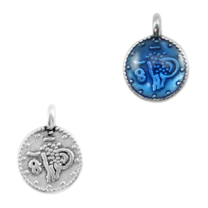 Colgantes met&aacute;licos DQ moneda religiosa Plata vieja-azul denim transparente (sin n&iacute;quel)