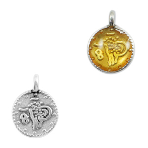 Colgantes met&aacute;licos DQ moneda religiosa Plata vieja-amarillo transparente (sin n&iacute;quel)
