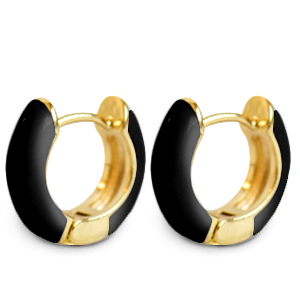 Pendientes Trendy criolla esmalte 15mm Negro-dorado
