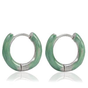 Pendientes Acero Inox criolla esmalte 16mm Verde Persa-plateado