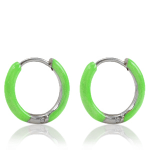 Pendientes Acero Inox criolla esmalte 14mm Verde brillante-plateado