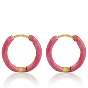 Pendientes Acero Inox criolla esmalte 14mm Ponche rosa-dorado